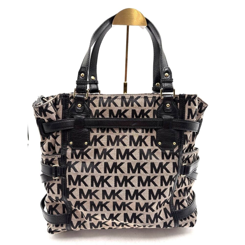 EUC Michael Kors Gansevoort Signature Monogram Canvas Black Beige Large Tote Bag - Picture 2 of 7